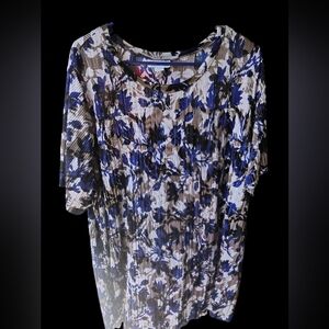 Jaclyn Smith Collection B Blue and Purple 3/4 Sleeve Boxy Blouse Size 3X NWOT